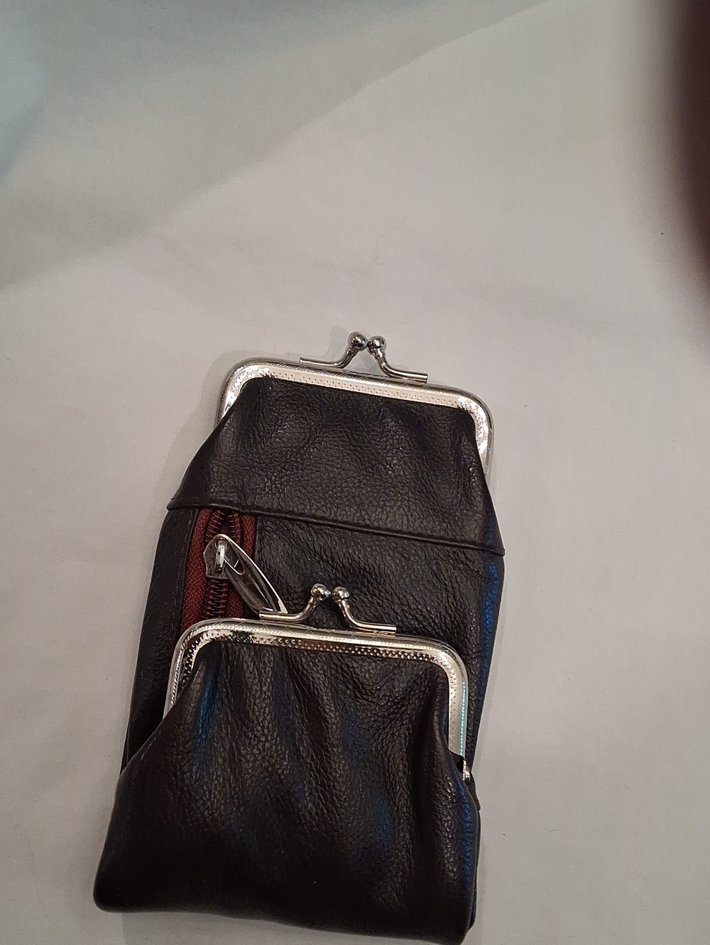 Dark Brown Women Cigarette Case With Coin Pouch with Silver Frame